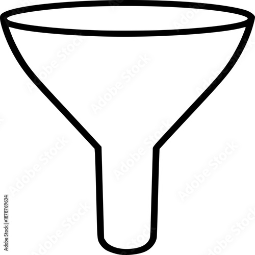 Funnel: A minimalistic illustration depicts a classic funnel, a simple tool with a wide opening that tapers down to a narrow outlet. The funnel design stands out.
