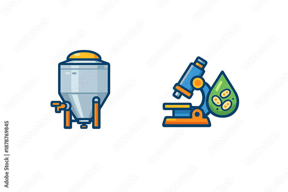 Naklejka premium Microscope and Fermentation Tank Icons