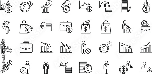 Set of black and white representing financial and economic concepts finance economy