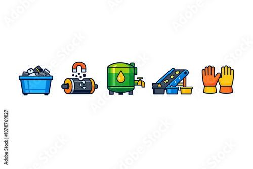Recycling and industrial process icons on a gradient background