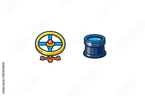 Cartoon telescope and gyroscope icons