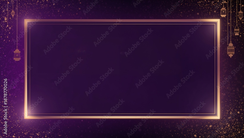 Obraz premium Elegant Purple Background with Golden Lanterns and Sparkling Lights
