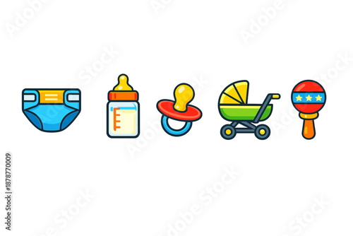 Baby items cartoon icons