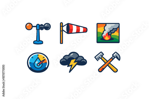 Set of Weather and Tools Icons on a Dark Background
