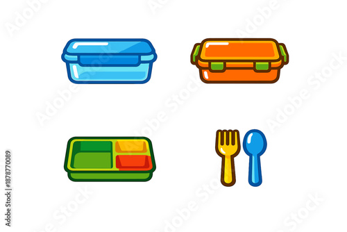 Collection of lunch boxes and cutlery icons