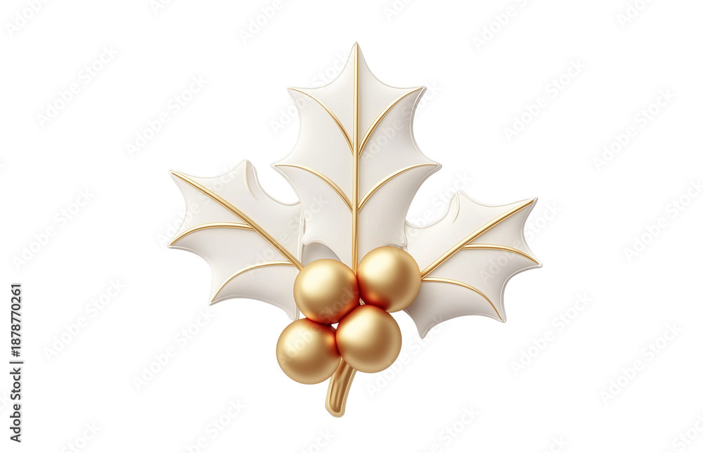 Obraz premium Stylized White Holly Leaf with Gold Berries and Outline isolated on a transparent backgroundholly, 