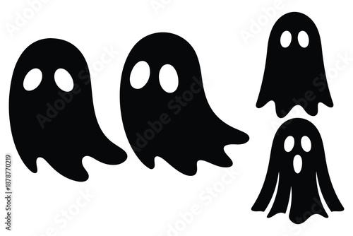 Four Black Ghosts with White Eyes and Mouths