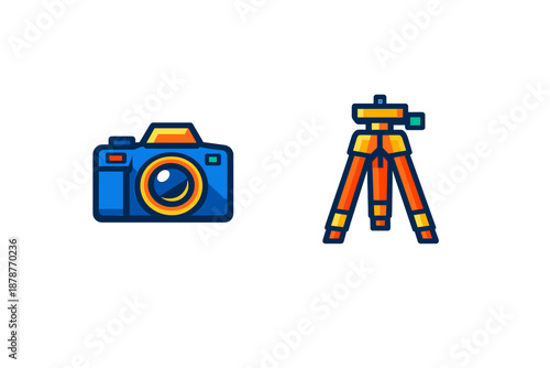 Camera and Tripod Icons on Dark Background