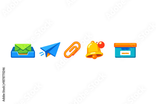 Set of 5 glowing neon icons on a blurred background