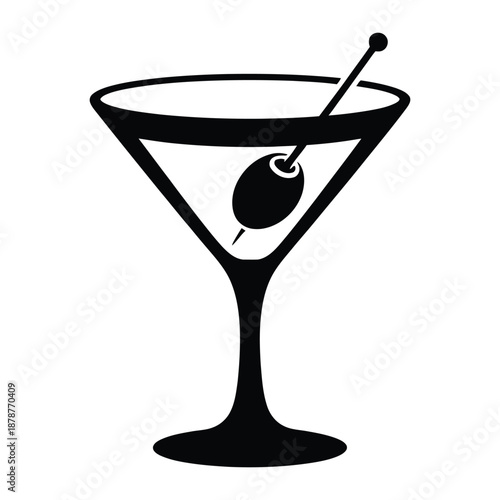 Martini glass with olive Vector, Silhouette, Illustration