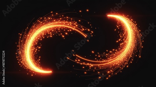 Vibrant orange light trails swirling in dynamic motion