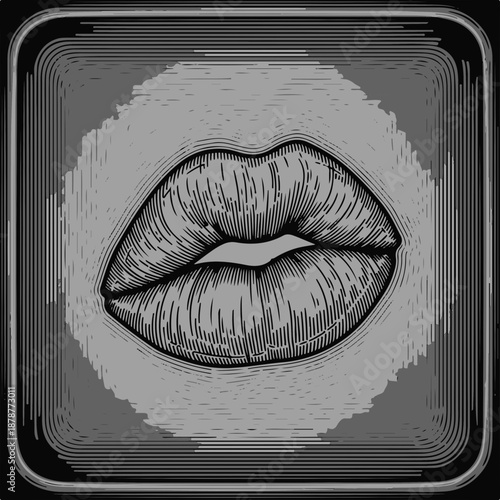 Elegant illustrated lips in monochrome style for Valentine's Day