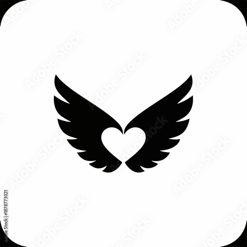 Black heart with wings illustration on a white background