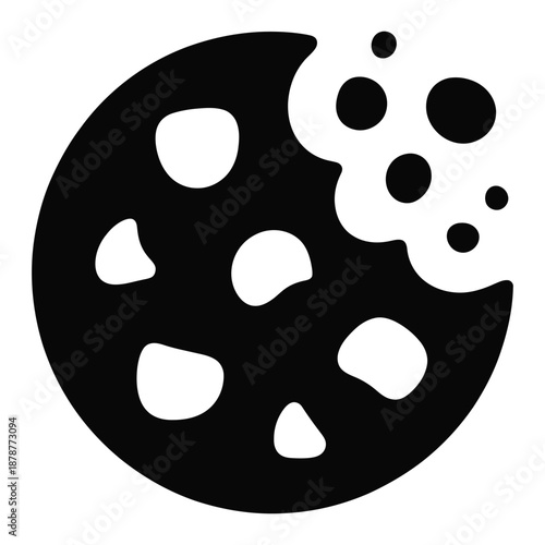Cookie with Bite Taken Out, Solid Black Silhouette on Transparent Background, Symbolizing Temptation and Cookie Icon for Simple Snack Imagery