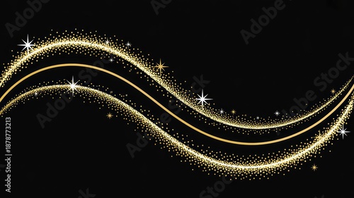 Elegant golden wave design with sparkling stars on black background