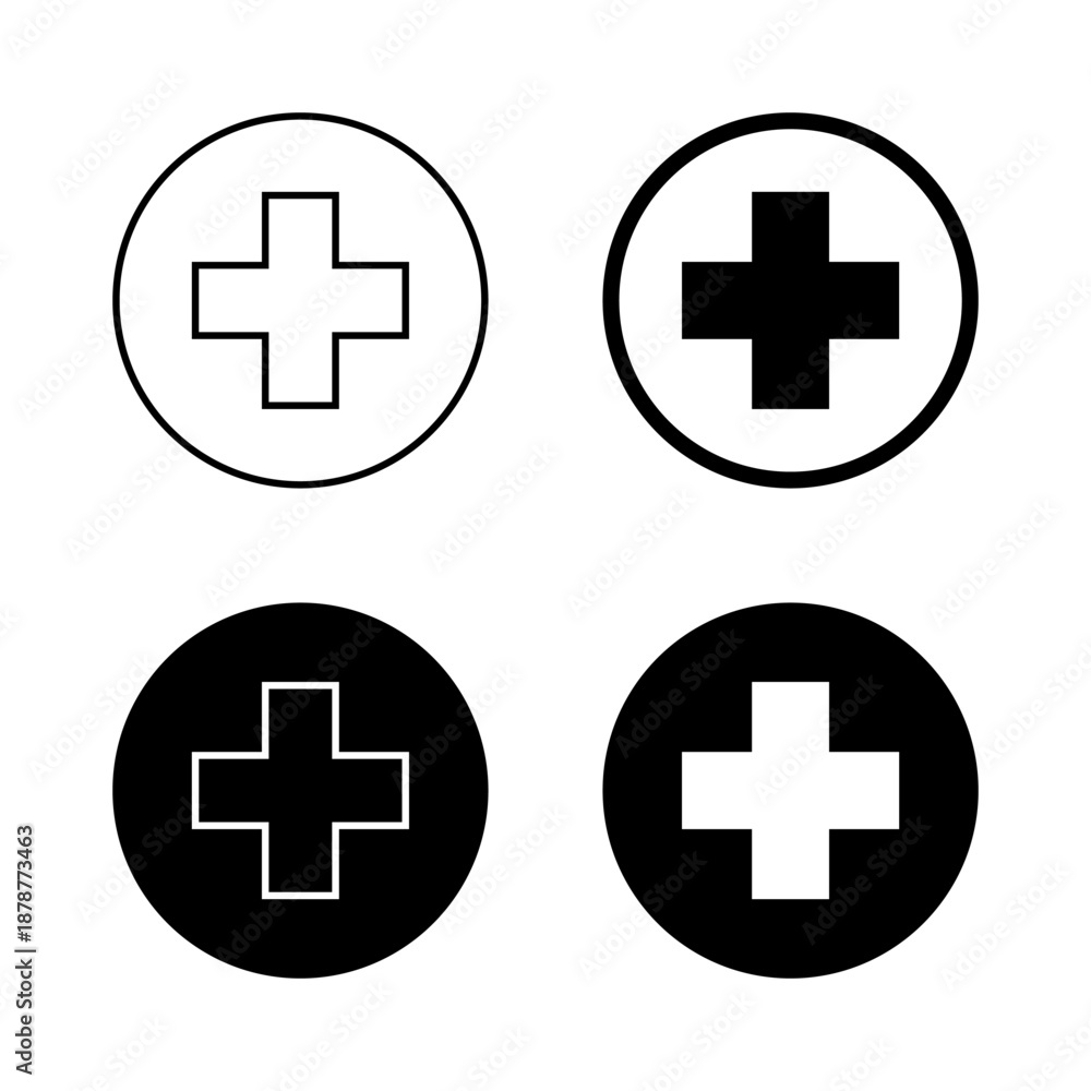 Fototapeta premium Medical cross mark icon in black circle. Healthcare plus symbol