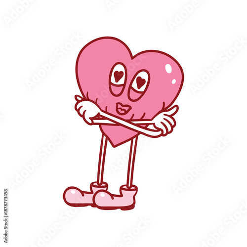 Self-love. Hearts cartoon character hugging himself. Cartoon icon on a white background.