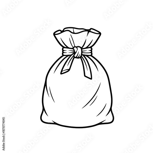 Simple Sack Line Art Illustration - Burlap Bag Vector Drawing - Tied Cloth Pouch Outline - Minimalist Sack Icon for Coloring and Design