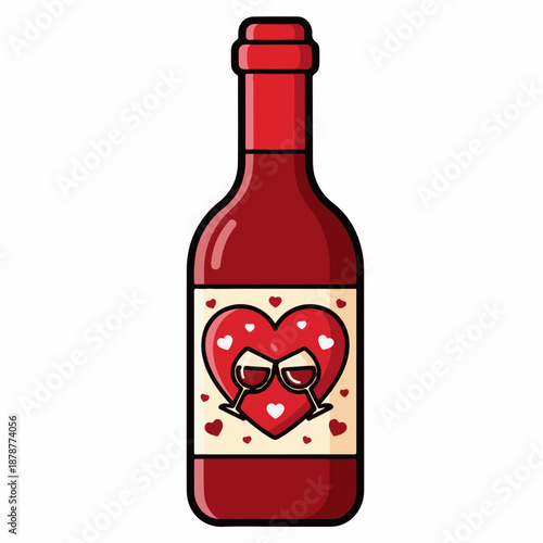 Red wine bottle with heart design for Valentine's Day celebration