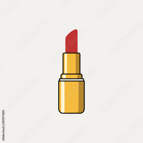 Red lipstick in gold case on neutral background