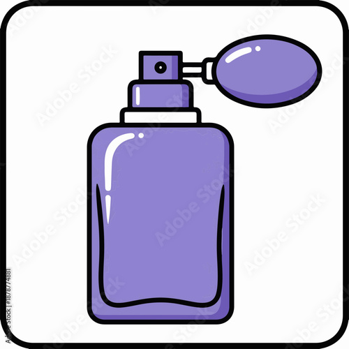 Purple perfume bottle with spray nozzle against simple background