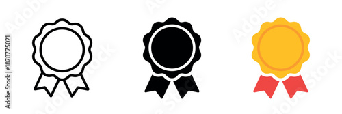 Medal Icon Set in line, glyph, and flat styles for approved, certified, and award concepts