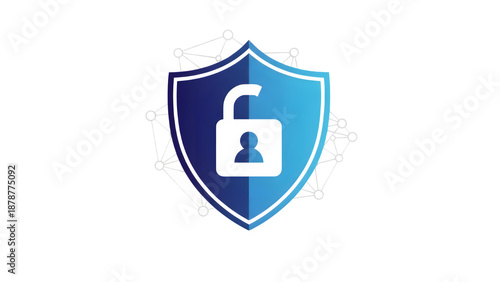 Blue shield with black lock isolated on transparent background