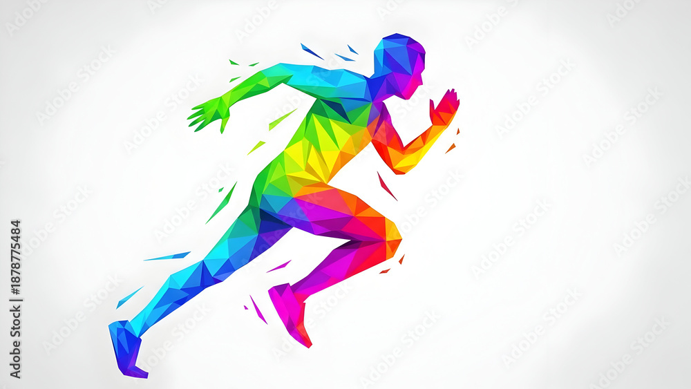 Fototapeta premium Vibrant runner in motion with colorful polygonal design