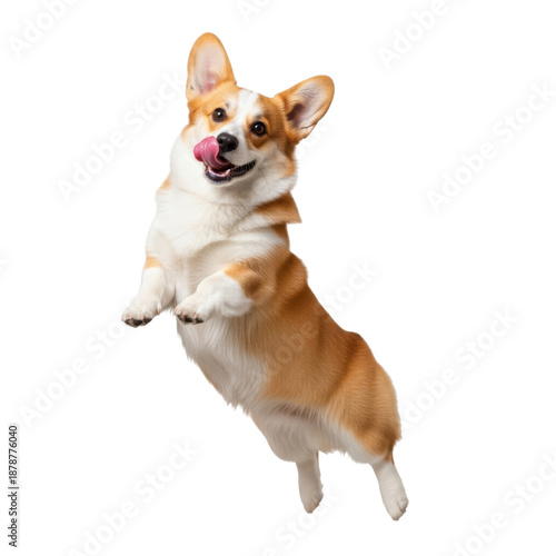Happy corgi jumping isolated on transparent background
