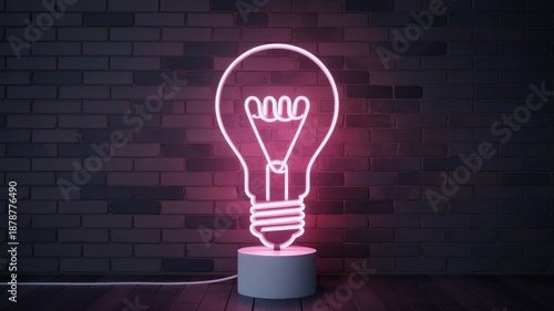 Innovative pink neon light bulb on modern base