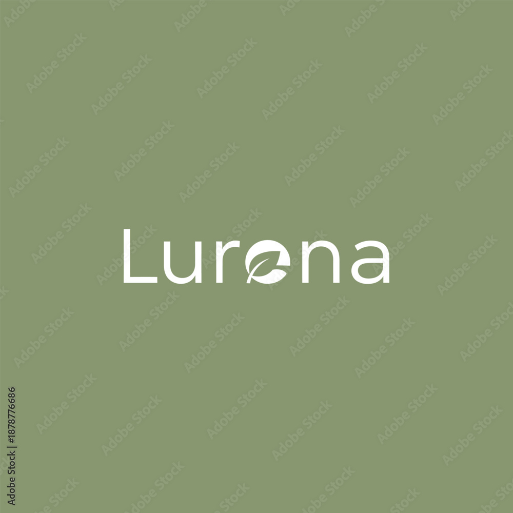 Fototapeta premium Lurena brand logo with leaf element on green background. Vector Logo design.