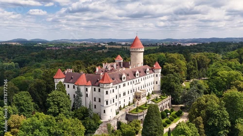 Magnificent Konopiste castle sits in Beneov, Central Bohemian, Czech Republic, Explore the stunning architecture of the Konopiste castle in Beneov, Central Bohemian, Czech Republic.