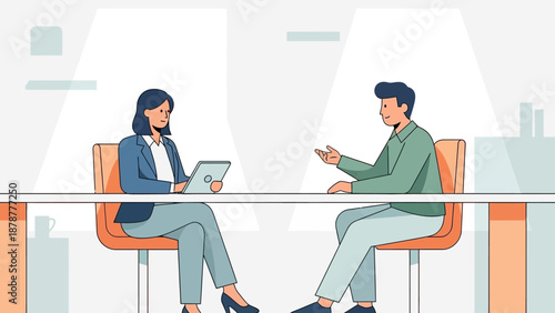 Business professionals engaged in a meeting across a table in a modern office environment