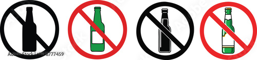 prohibition signs depicting bottles with a diagonal line indicating no alcohol high quality.