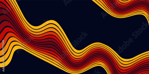 Abstract colorful 70s background vector. Vintage retro wallpaper with rainbow stripes and wavy lines. A 1970 color illustration suitable for posters, banners, decorative items and wall art.