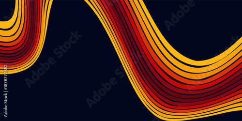 Abstract colorful 70s background vector. Vintage retro wallpaper with rainbow stripes and wavy lines. A 1970 color illustration suitable for posters, banners, decorative items and wall art.