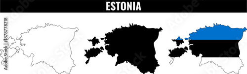 Shapes of Estonia displayed in different styles, showing outlines and colors representing the nation