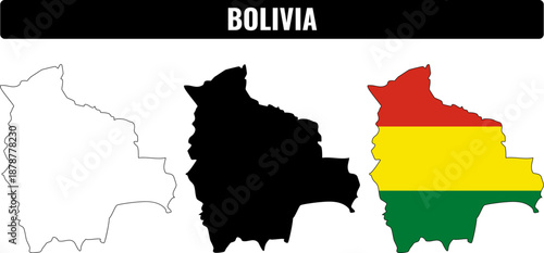 Shapes of Bolivia in different styles for learning and education purposes
