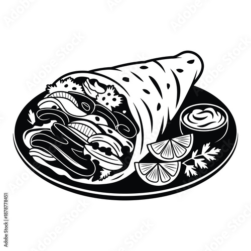 Gyro platter with side items Vector, Silhouette, Illustration