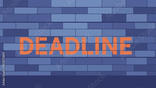 Orange DEADLINE text on blue brick wall background illustration