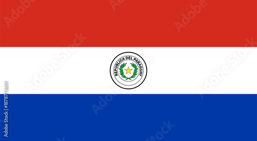 National flag of Paraguay displayed in a clear format with bold colors and emblem