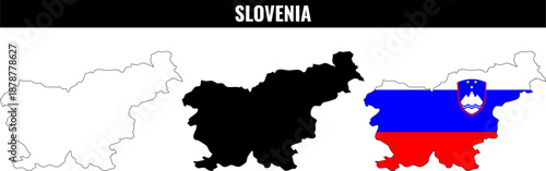 Shapes of Slovenia displayed in three styles showcasing borders and colors