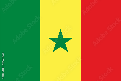 Senegal flag displays colors of green, yellow, and red with a green star at the center