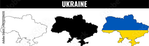 Shapes of Ukraine displayed in three styles with colors and outlines shown