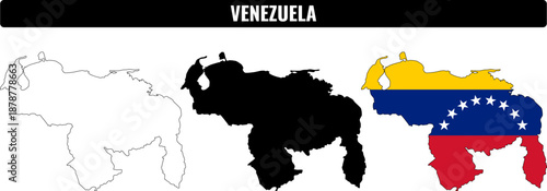 Shapes of Venezuela with flag design and outline representations displayed side by side