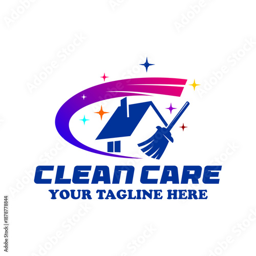 Home cleaning care vector logo template, with white background