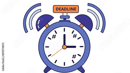 Alarm Clock Ringing with Deadline Notification on White Background Illustration