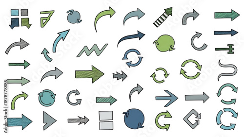 Collection of Various Arrow and Icon Symbols in Different Directions and Shapes