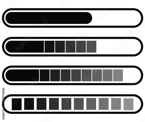 Progress Bar Loading Indicator Set Representing Completion Status, UI Feedback, and Process Tracking