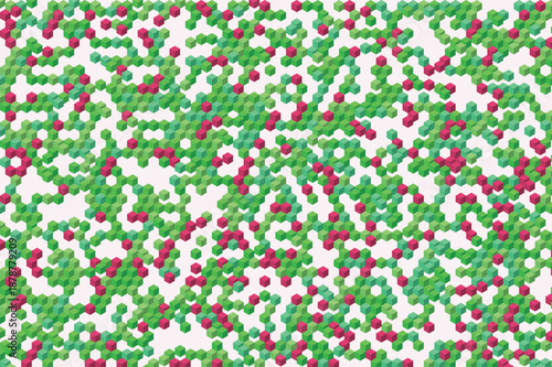 Abstract pattern of small green and red dots forming a granular digital texture ideal for scientific data visualization or technology backgrounds